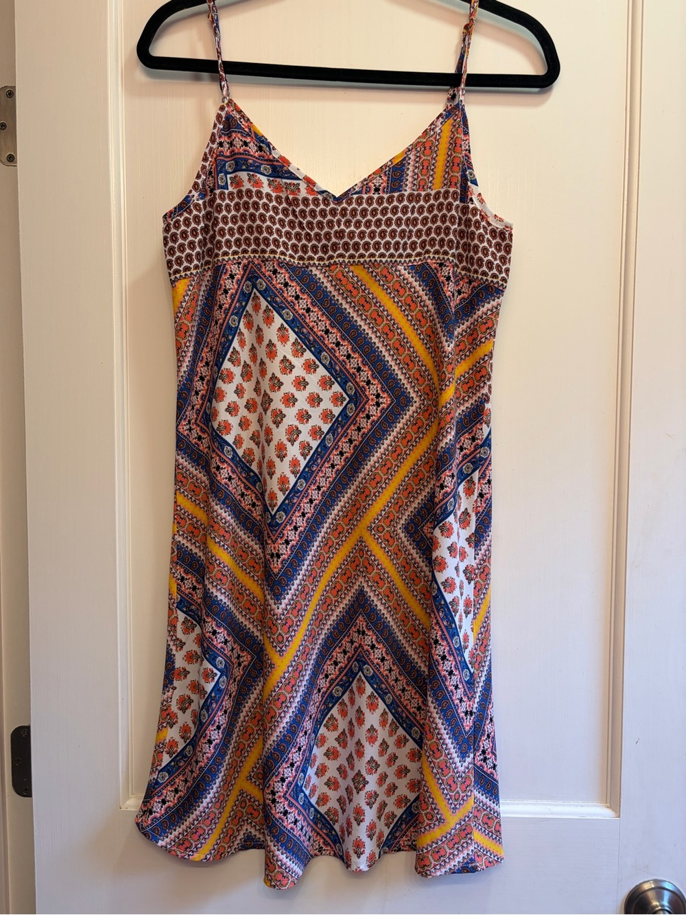 Skies Are Blue Yellow & Blue Printed Spaghetti-Strap Mini Slip Dress S1